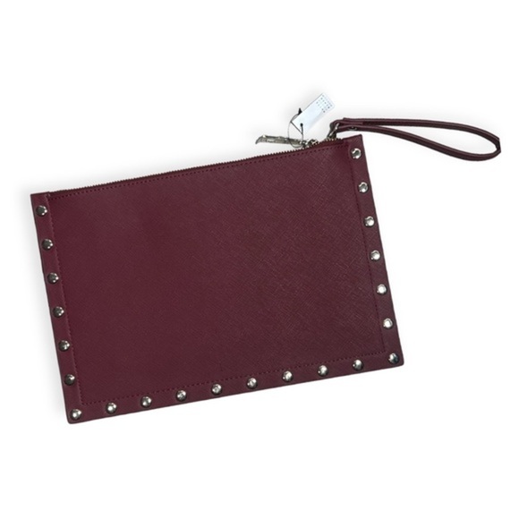 WHBM wine burgundy merlot floral studded envelope clutch wristlet handbag - Picture 4 of 8